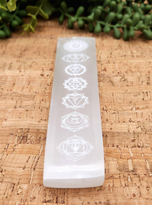 Selenite Charging Bar-Engraved w/Chakra Symbols (15-16cm)