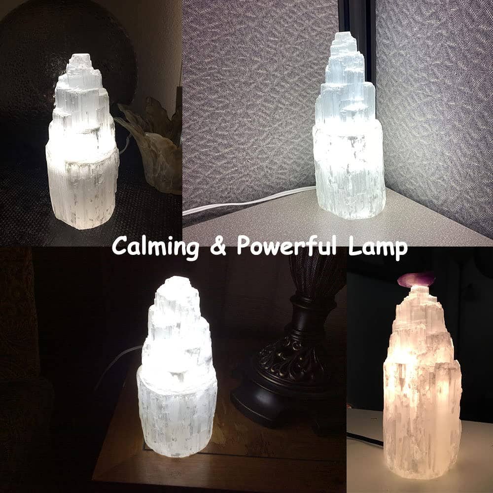 8" Selenite Lamp Stone Crystal Rock Lamps Switch cord bulbs