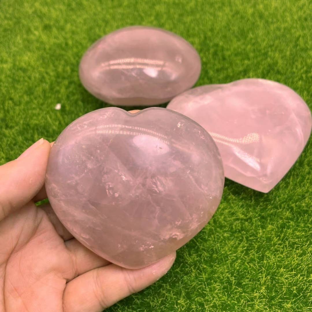 Large Rose Quartz Puffy Heart with Gift Box, 3 Sizes Option