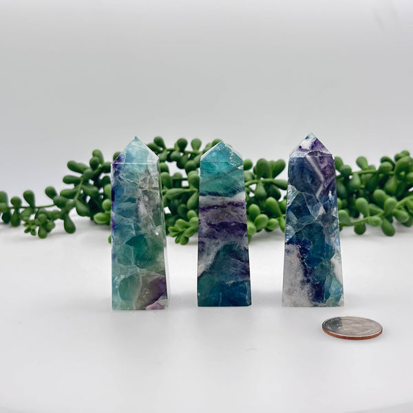 Fluorite Gemstone Tower Obelisk 4 Faceted 7.5CM Aprox