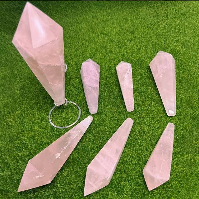 Natural Rose Quartz Scepter with Stand – 3 Sizes (3.9"–6.3")