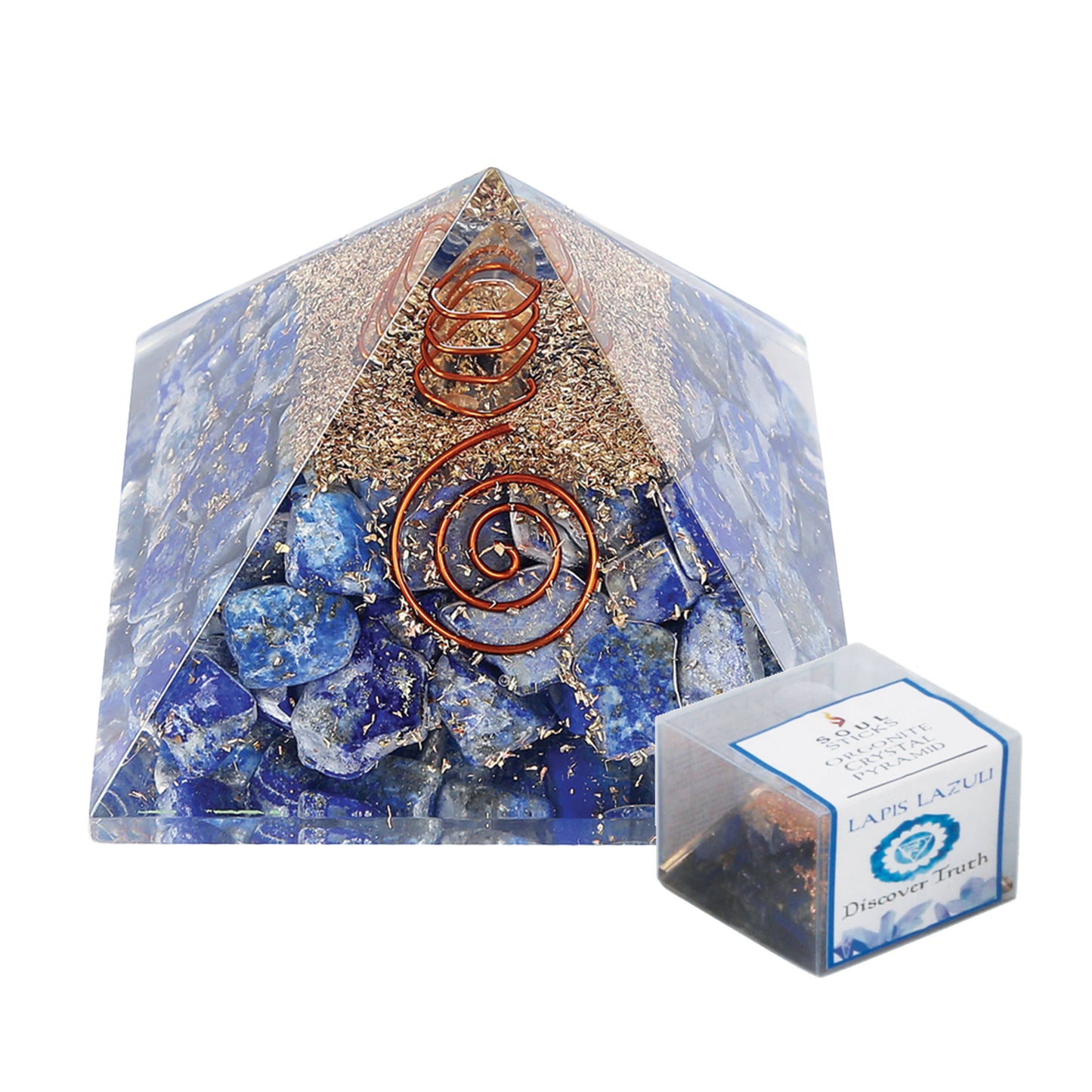Orgonite Crystal Pyramid w/ Copper (40-50 mm.) - Lapis Lazul