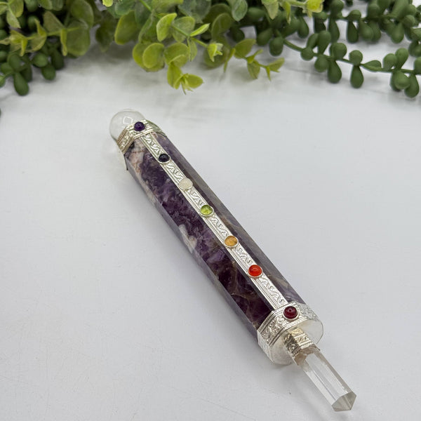 Chevron Amethyst Chakra Massage Wands w/ Clear Quartz Point