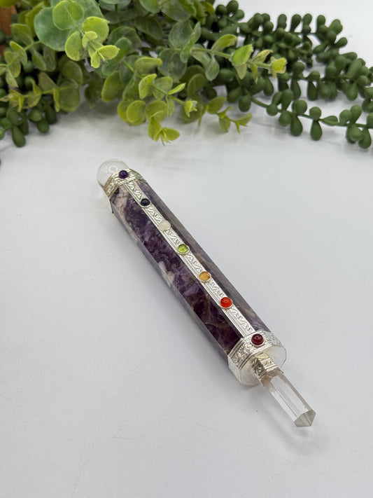 Chevron Amethyst Chakra Massage Wands w/ Clear Quartz Point