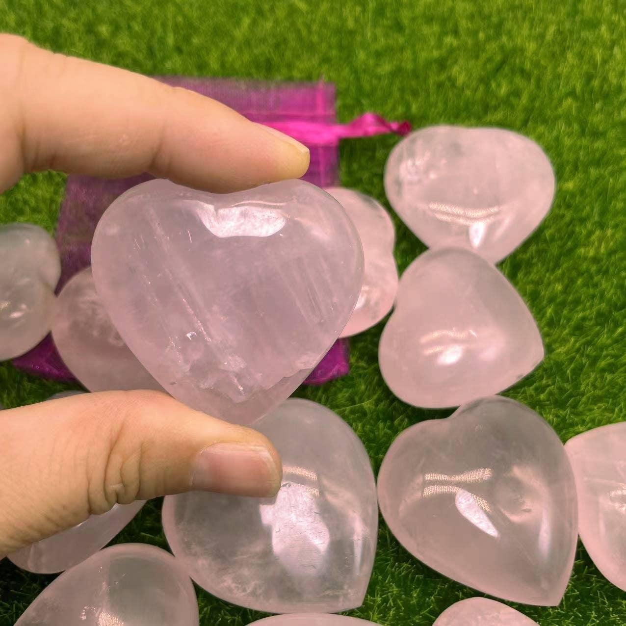 10 Pc Rose Quartz Heart with Gift Bag & Handmade Card 2 Size