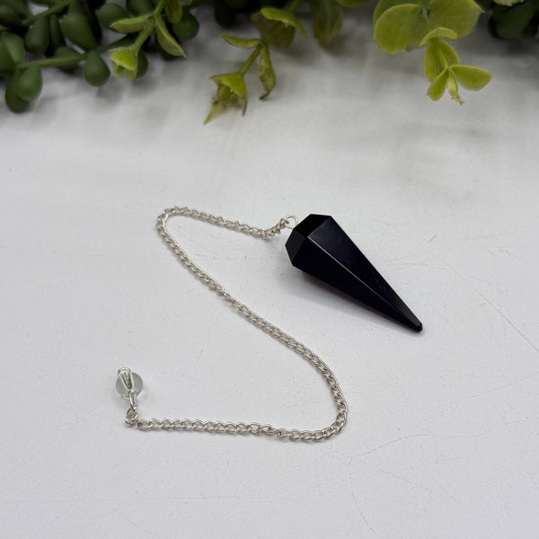 Black Obsidian Pendulum w/Silver Plated Chain