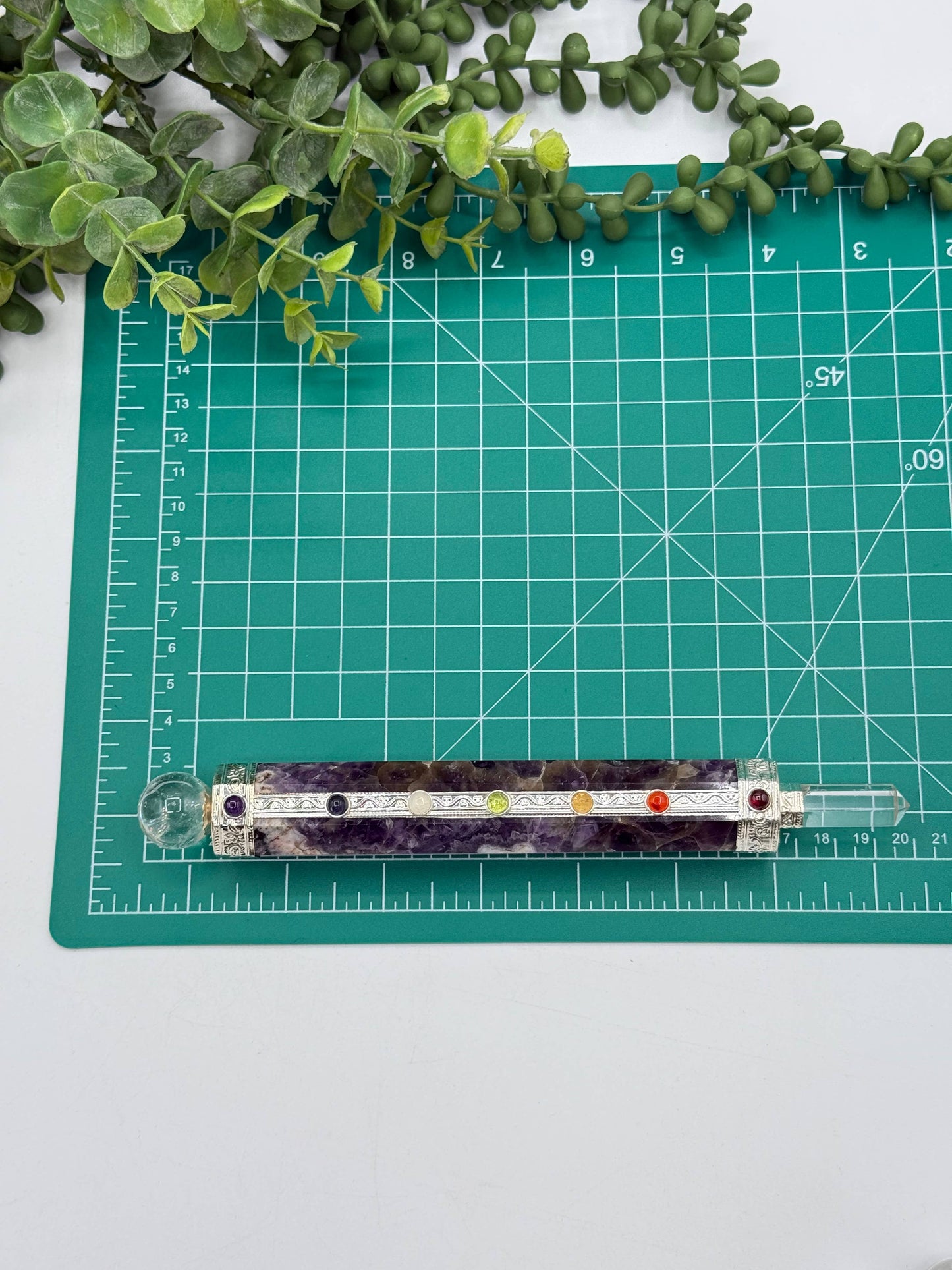 Chevron Amethyst Chakra Massage Wands w/ Clear Quartz Point