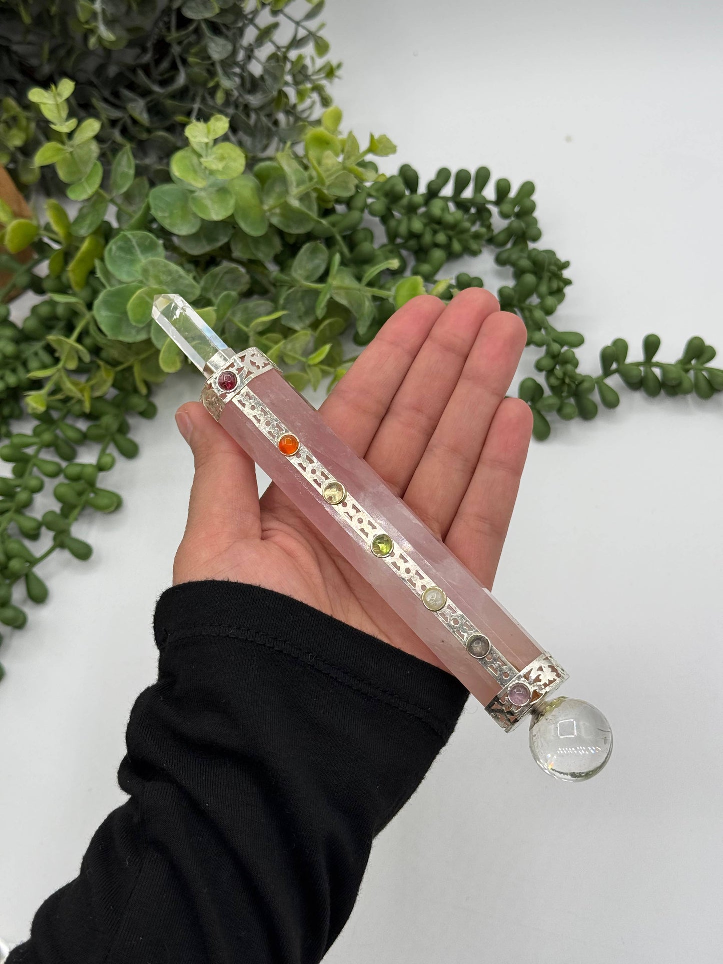 Rose Quartz Chakra Massage Wands with clear quartz Point