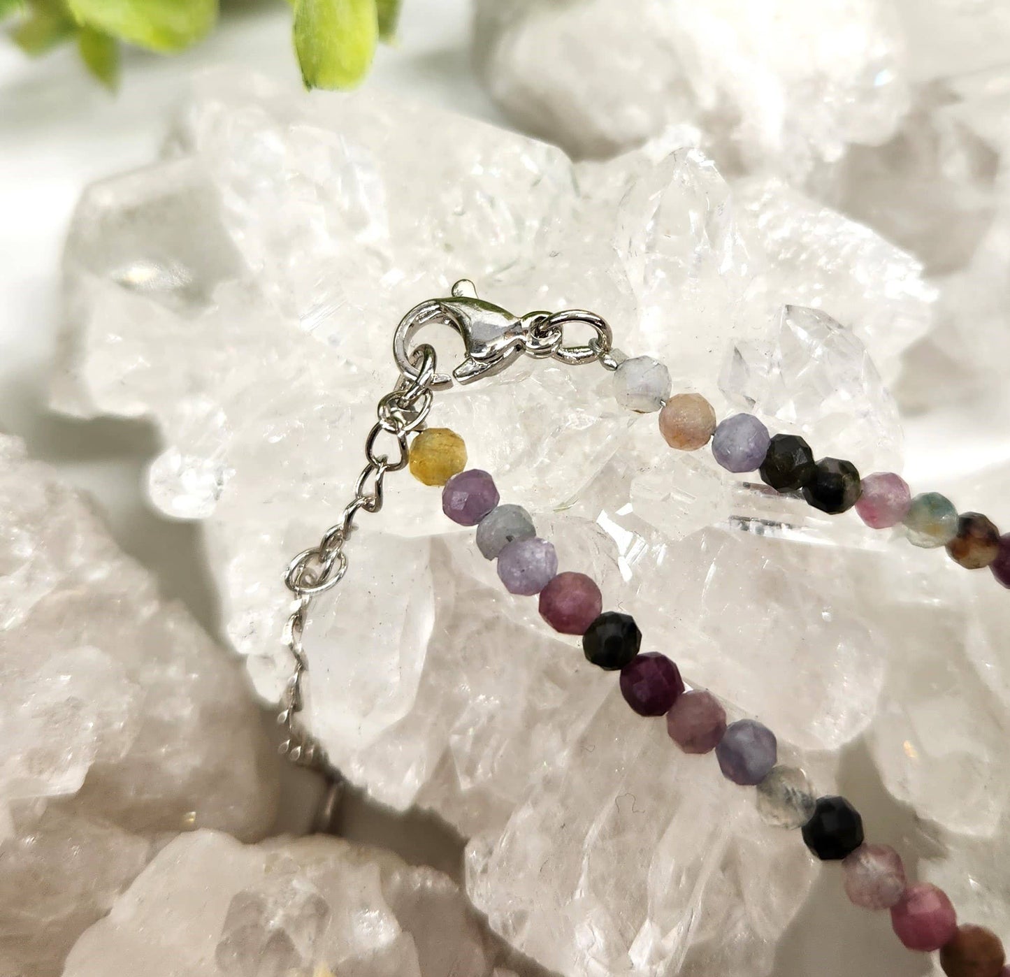 Watermelon Tourmaline Necklace w/Silver Color Findings, 17"L