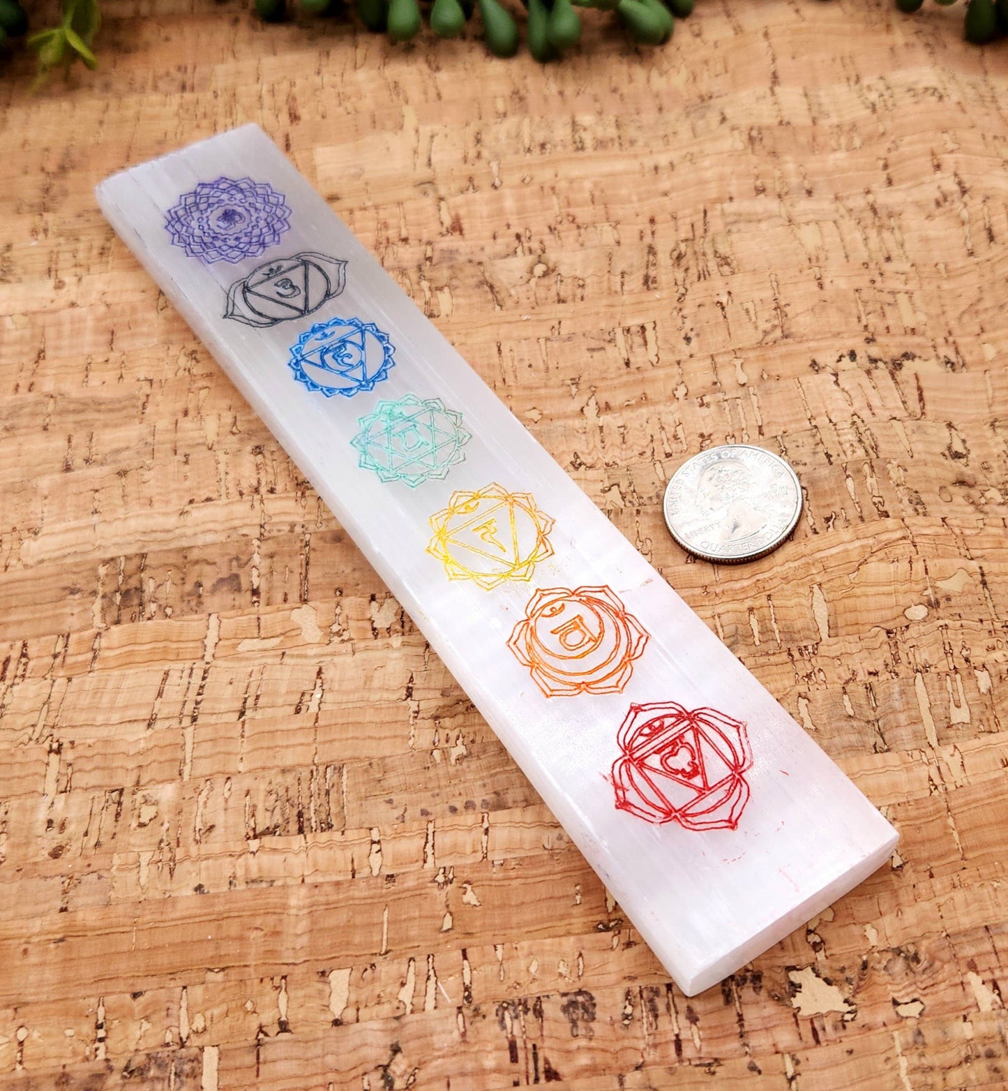 Selenite Charging Bar-Engraved w/Chakra Symbols-Painted-20cm