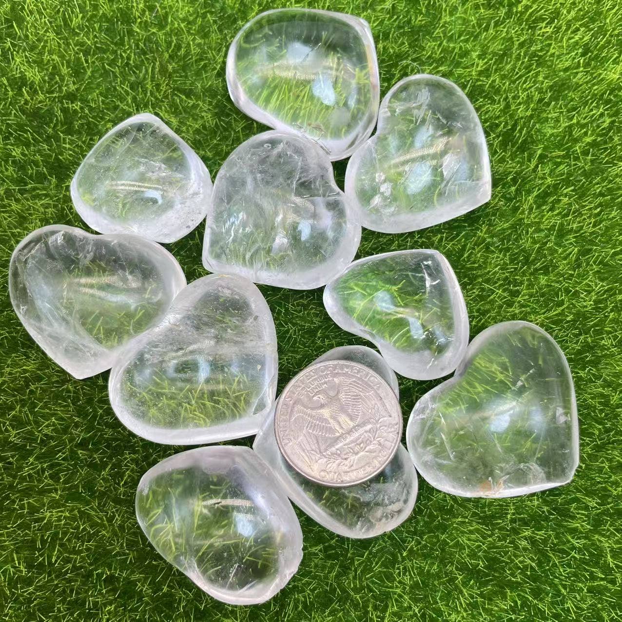 10 Pc Clear Quartz Hearts with Individual Gift Read Pack
