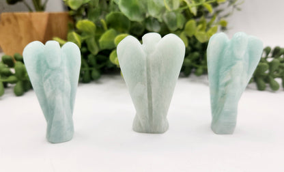 Amazonite Hand Carved Gemstone Angel Figurine 2" Tall