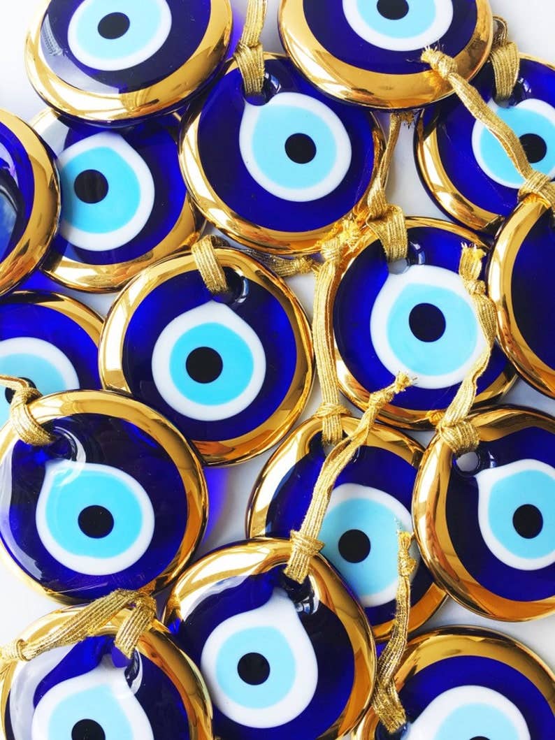 Turkish evil eye bead, gold evil eye bead, 7cm gold evil eye