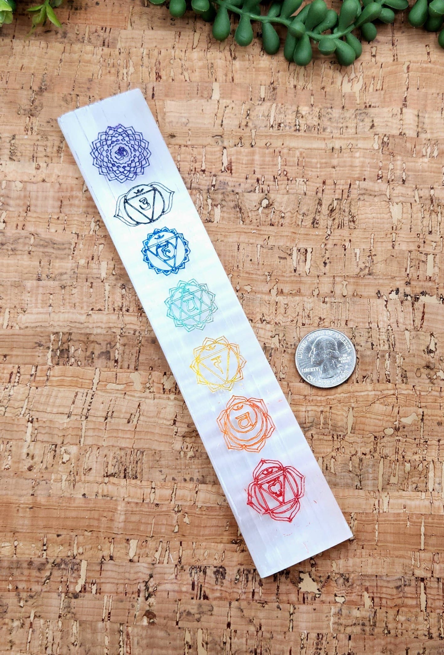 Selenite Charging Bar-Engraved w/Chakra Symbols-Painted-20cm