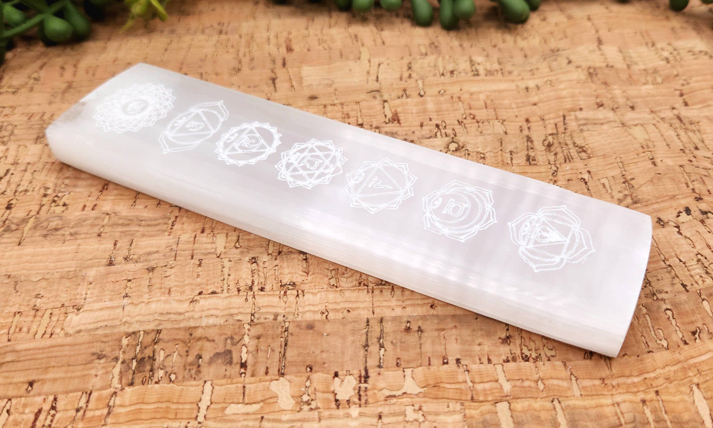 Selenite Charging Bar-Engraved w/Chakra Symbols (15-16cm)