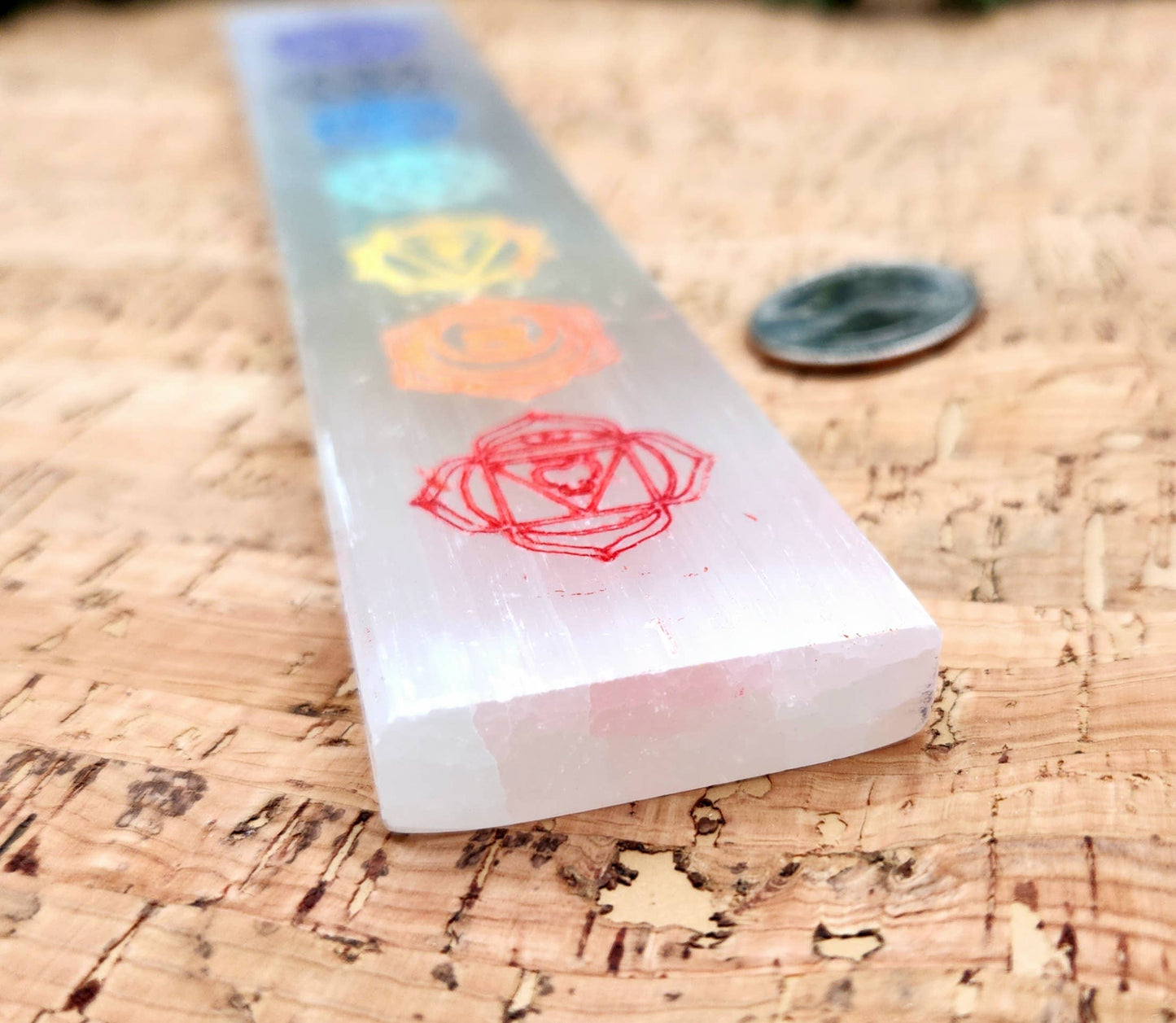 Selenite Charging Bar-Engraved w/Chakra Symbols-Painted-20cm
