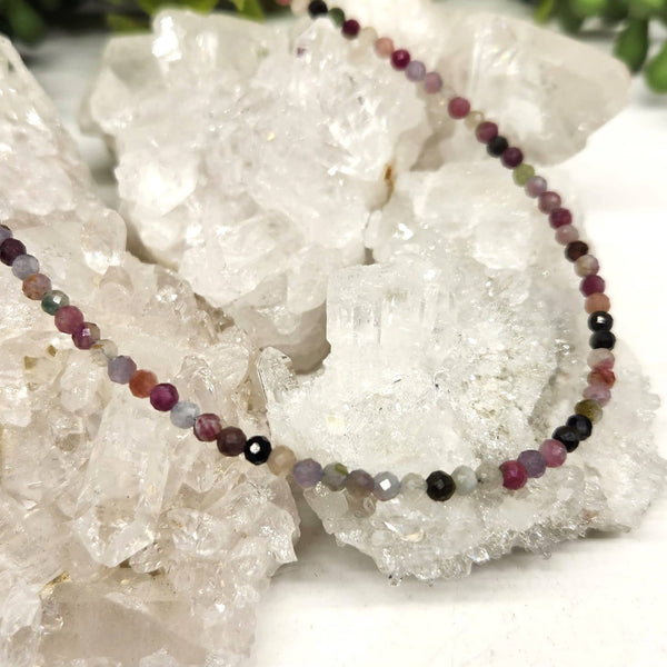 Watermelon Tourmaline Necklace w/Silver Color Findings, 17"L