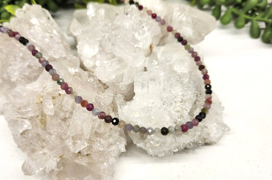 Watermelon Tourmaline Necklace w/Silver Color Findings, 17"L