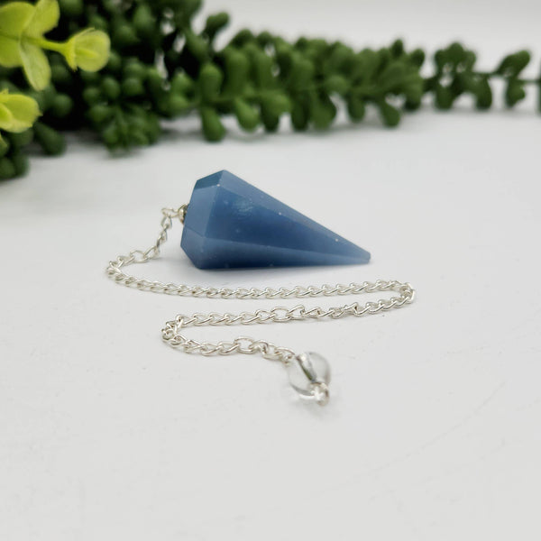 Angelite Pendulum w/Silver Plated Chain & Clear Quartz Bead