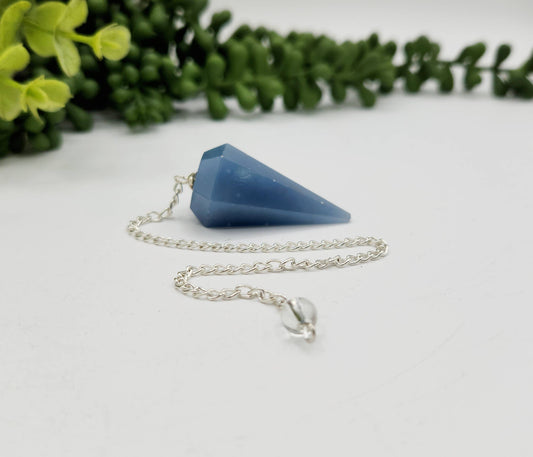 Angelite Pendulum w/Silver Plated Chain & Clear Quartz Bead