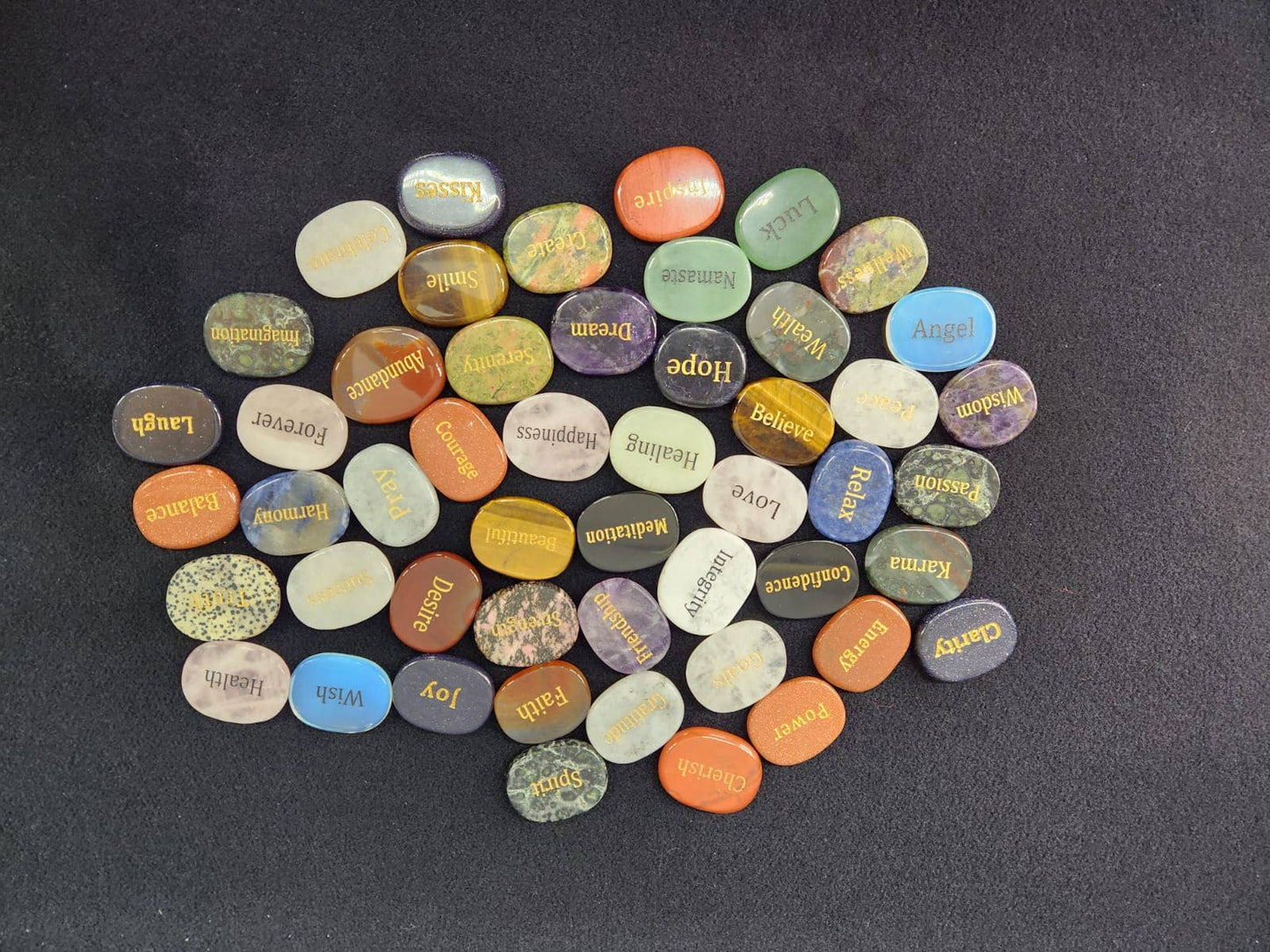 Semi Precious Gemstone Engraved Word Stones--50 Piece Bag