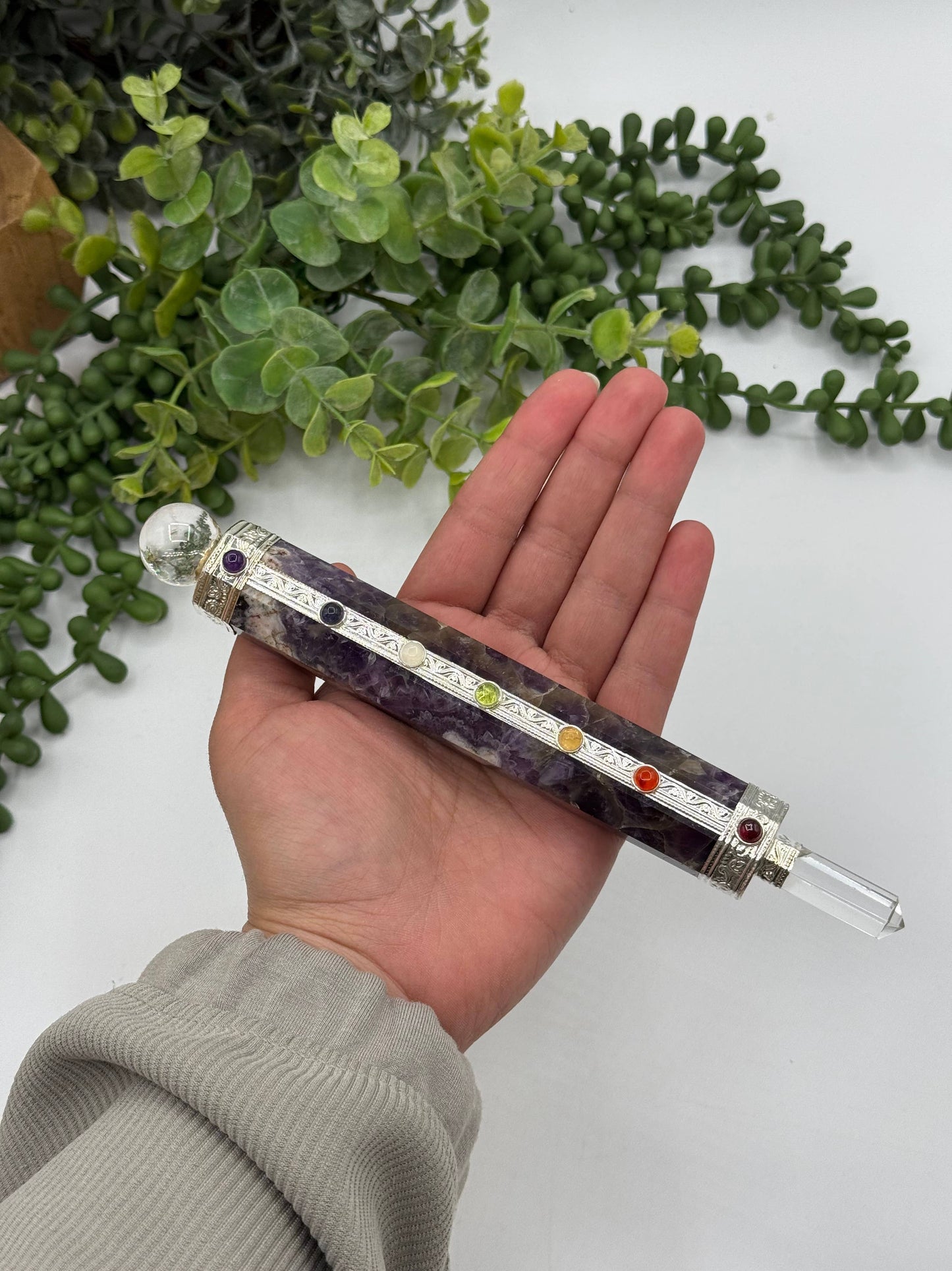 Chevron Amethyst Chakra Massage Wands w/ Clear Quartz Point