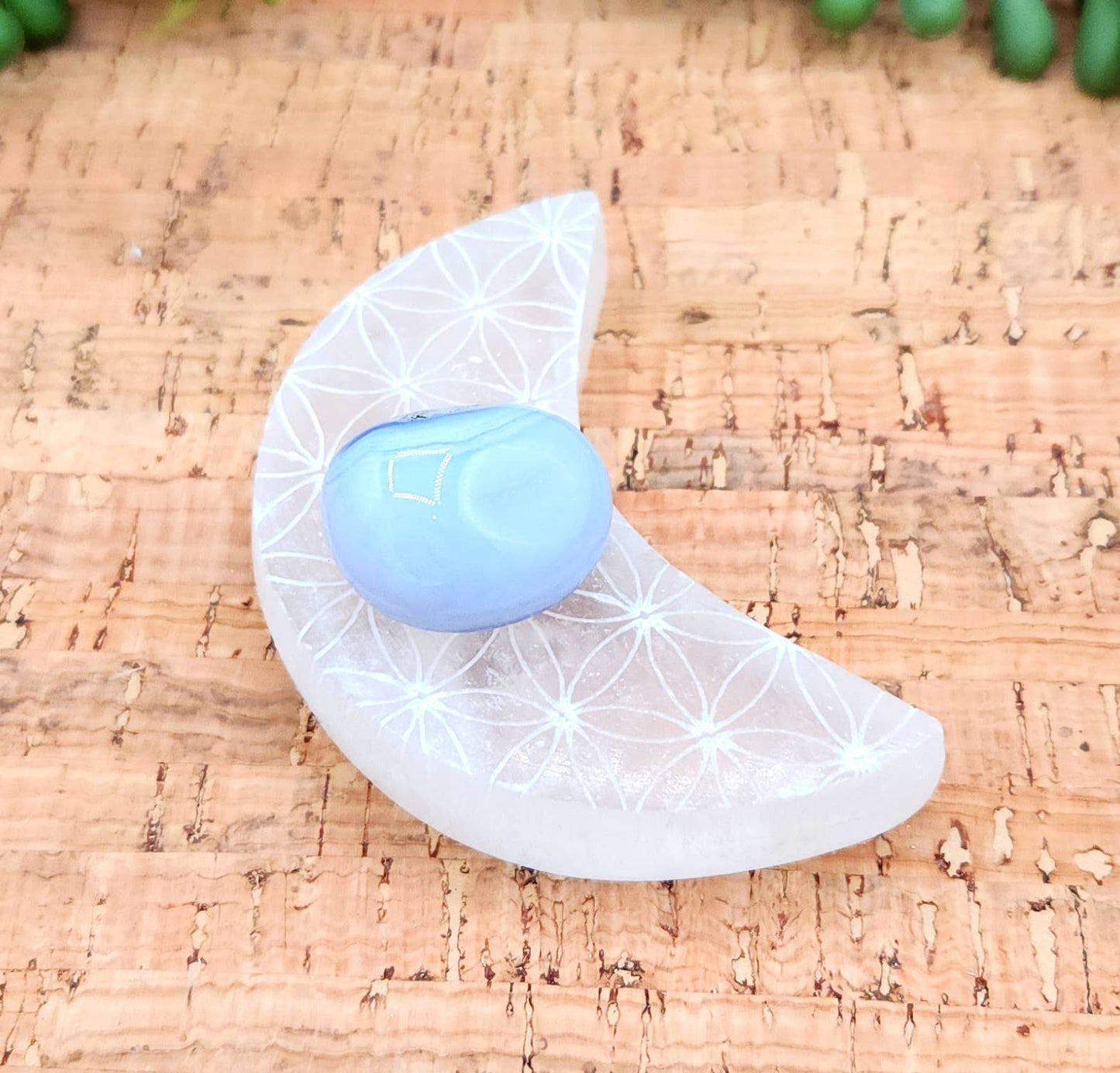 Selenite Moon Charging Plate w/Flower of Life - Approx. 7cm