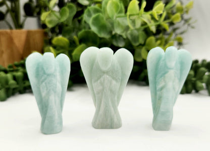 Amazonite Hand Carved Gemstone Angel Figurine 2" Tall