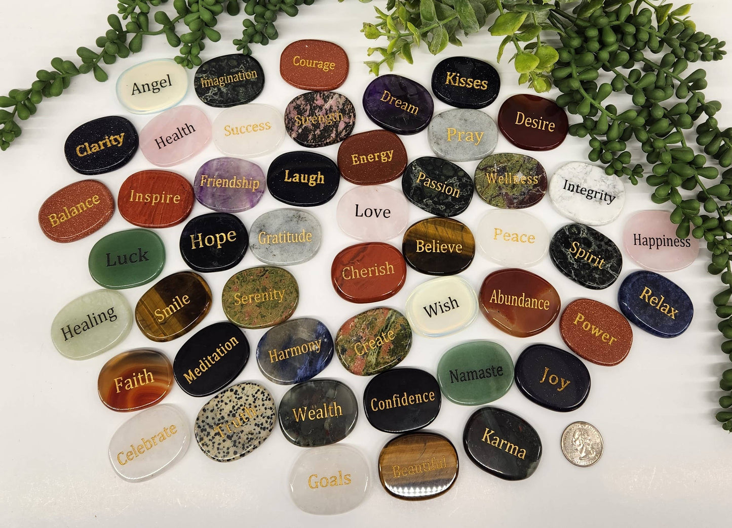 Semi Precious Gemstone Engraved Word Stones--50 Piece Bag
