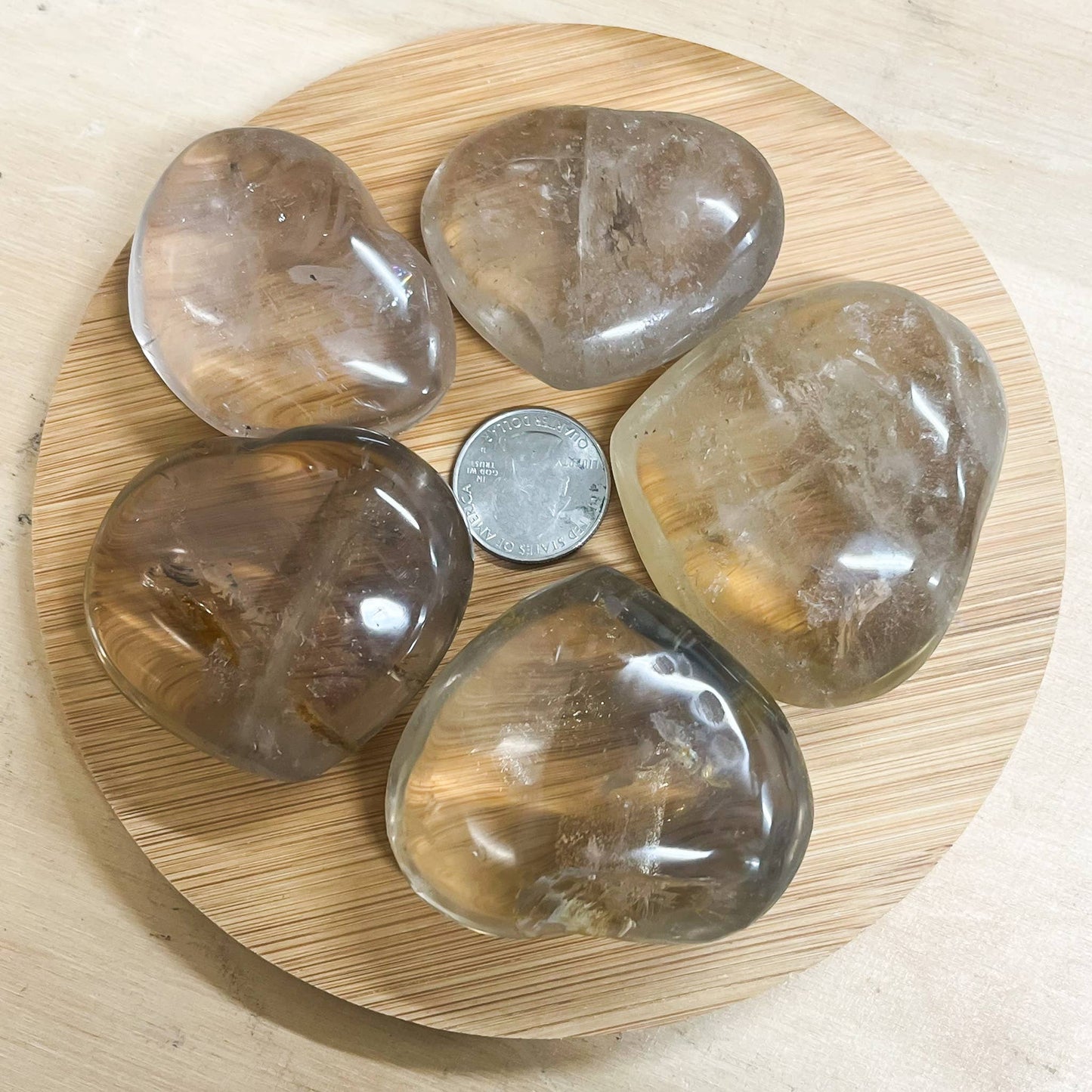 Smoky & Clear Quartz Hearts 4 pcs