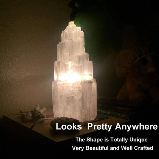 8" Selenite Lamp Stone Crystal Rock Lamps Switch cord bulbs