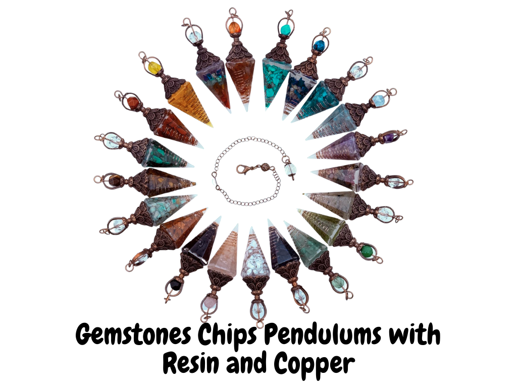 Rose Quartz Gemstone Chips w/ Copper in Resin Pendulum