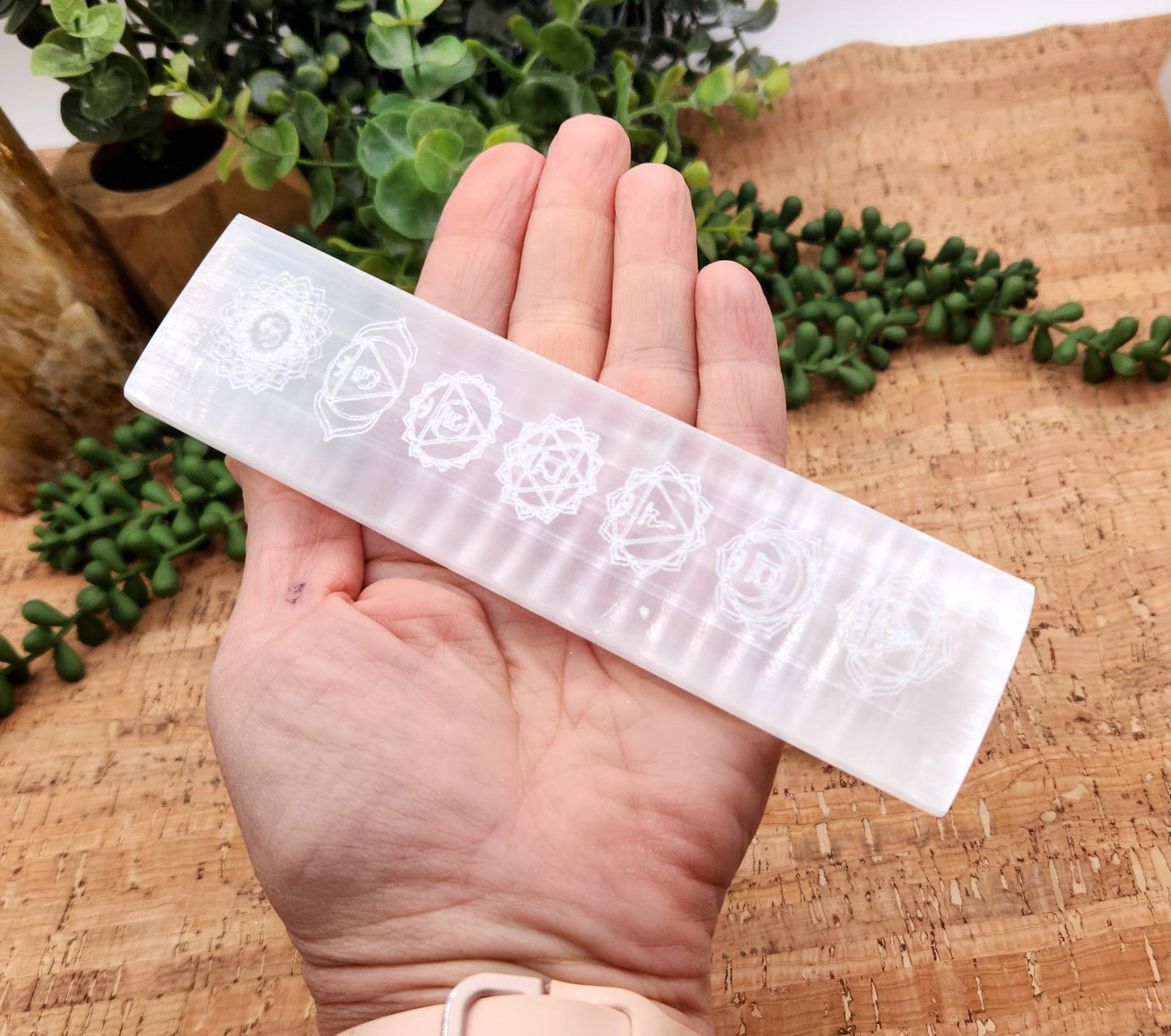 Selenite Charging Bar-Engraved w/Chakra Symbols (15-16cm)