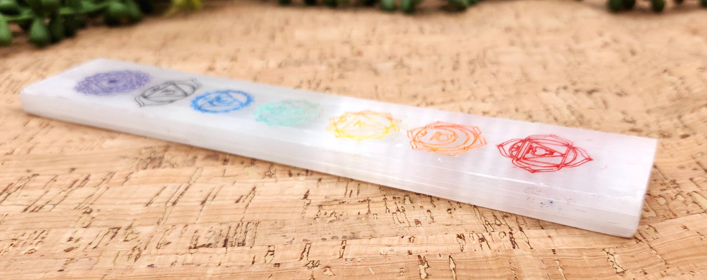Selenite Charging Bar-Engraved w/Chakra Symbols-Painted-20cm