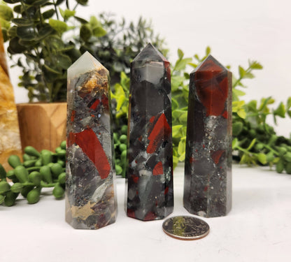 Bloodstone 8-Faceted Tower (Approx. 3.5-3.75"/8.9-9.5cm)
