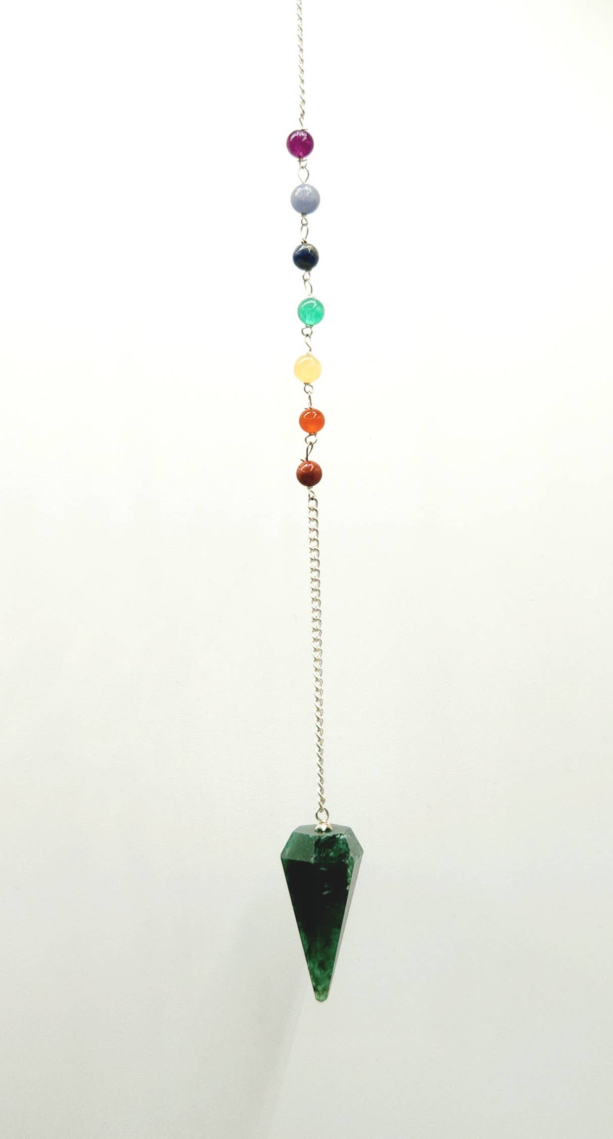 Jade Pendulum w/Chakra Beads-Silver Plate Chain