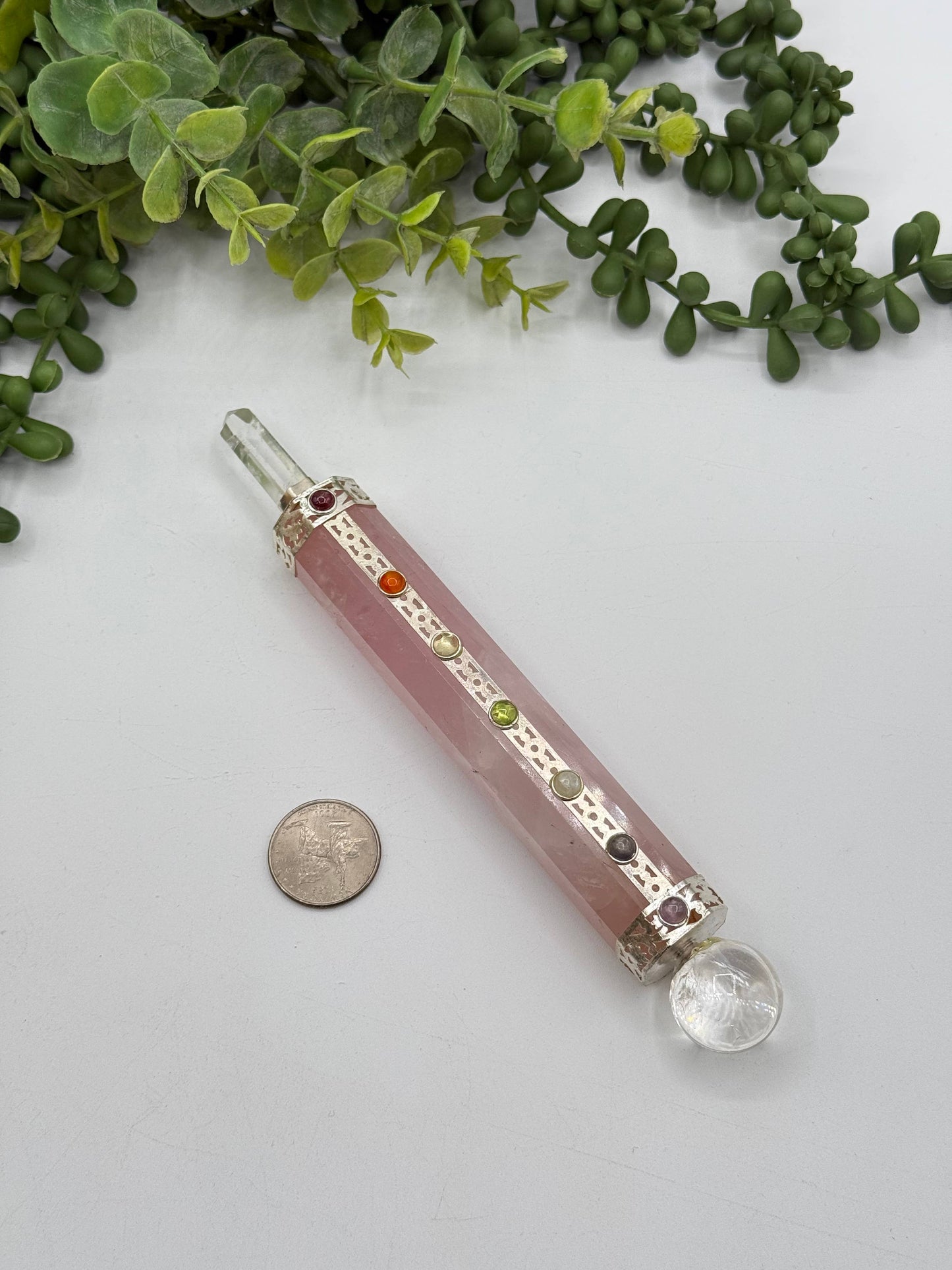 Rose Quartz Chakra Massage Wands with clear quartz Point