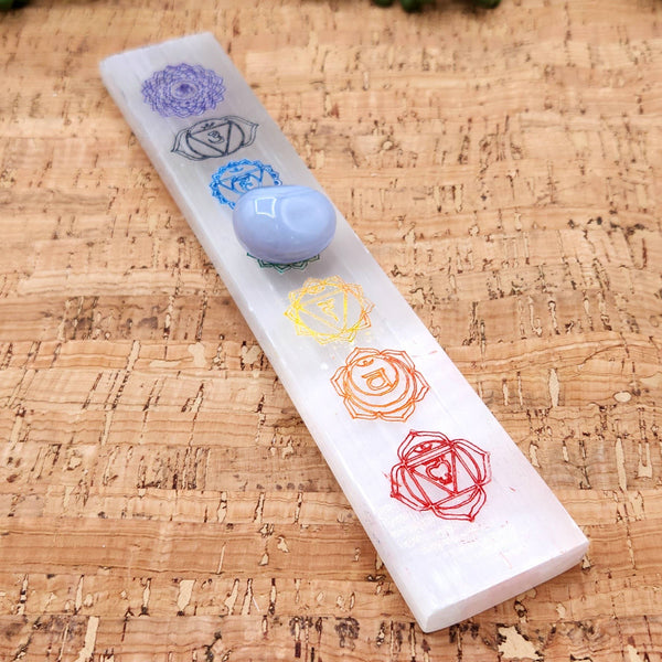 Selenite Charging Bar-Engraved w/Chakra Symbols-Painted-20cm