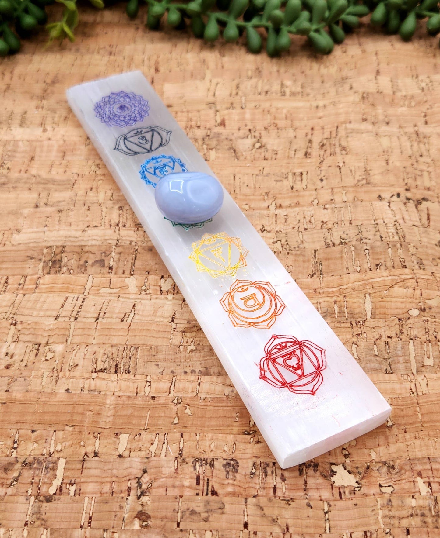 Selenite Charging Bar-Engraved w/Chakra Symbols-Painted-20cm