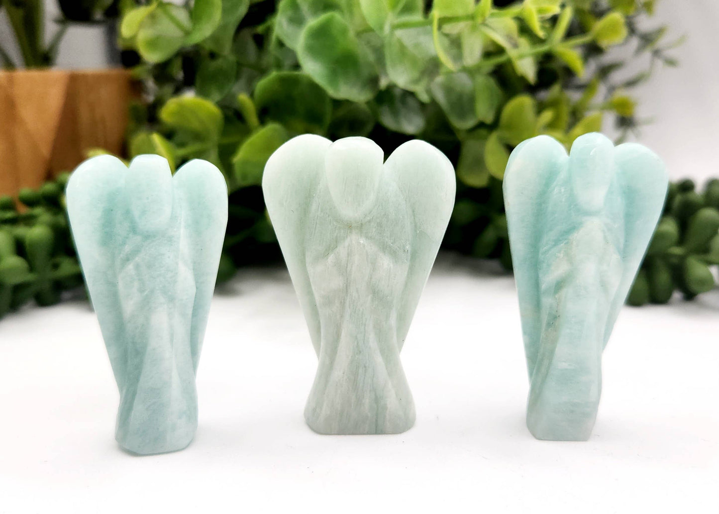 Amazonite Hand Carved Gemstone Angel Figurine 2" Tall