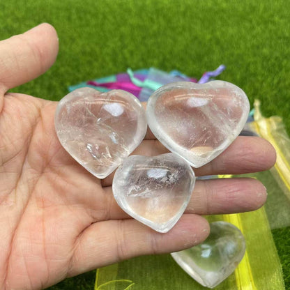 10 Pc Clear Quartz Hearts with Individual Gift Read Pack